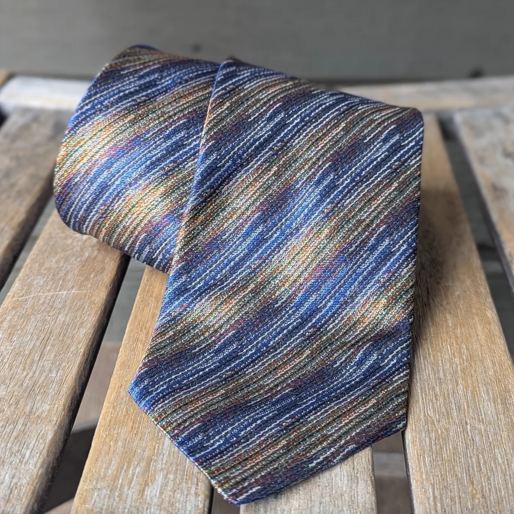 Missoni Cravatte 100% Silk Tie Blue Colorful Made in Italy